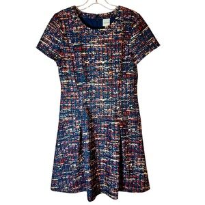 Plenty by Tracy Reese Fit & Flare Dress Multicolor Tweed Print Short Sleeve Size